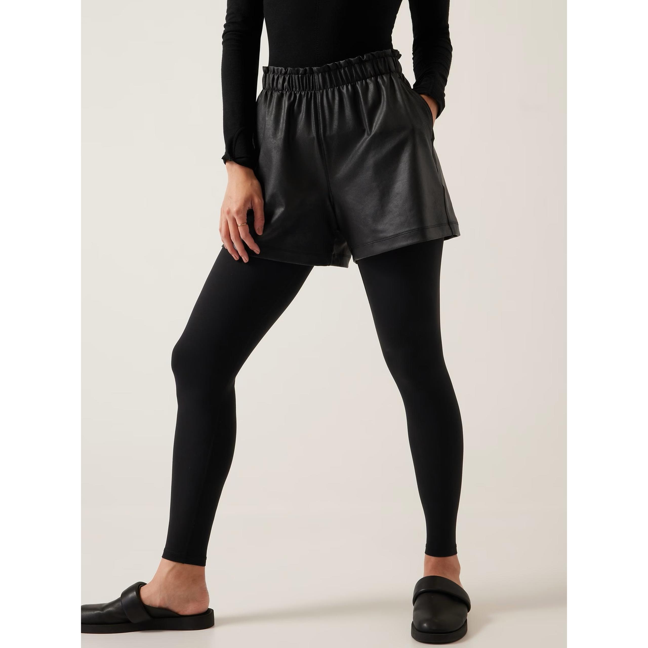 Athleta  Gleam XS High-Waisted Faux Leather Black Shorts