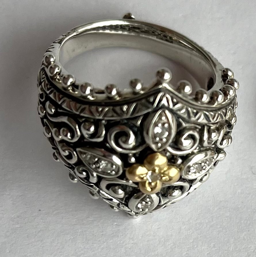 Bixby silver 18K yellow gold floral ring 9