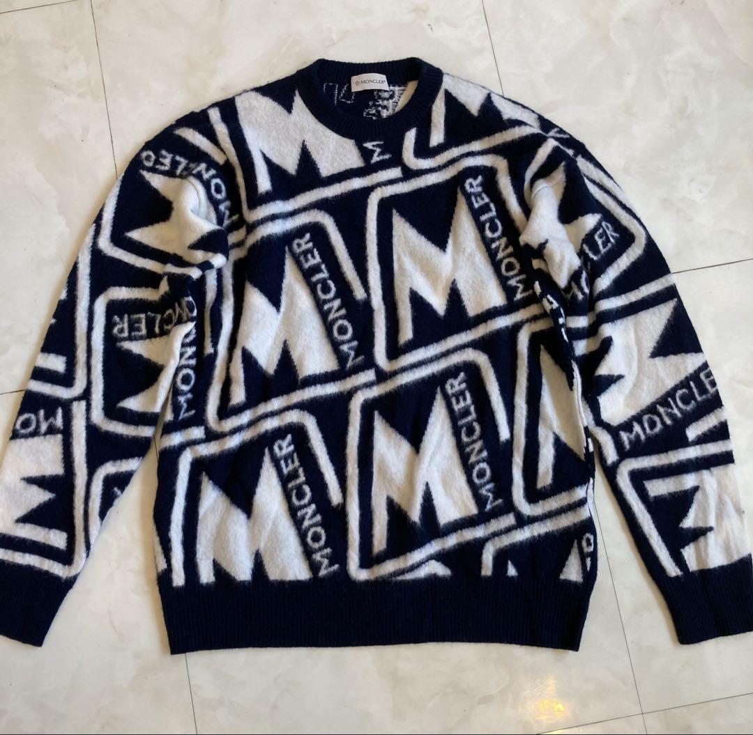 ## Size S | Moncler Long Sleeve Knit Sweater in Navy Blue