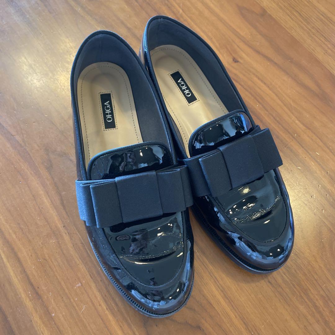 【特別送料無料！】 OHGA Black Ribbon Loafers, size 24cm 靴