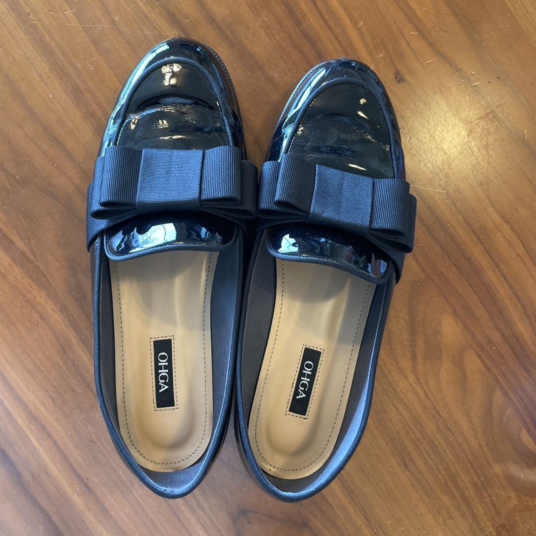 超話題新作 OHGA 24cm size Loafers, Ribbon Black 靴