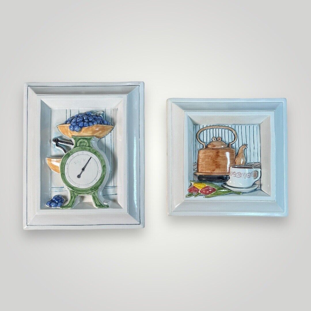Vintage JIE GANTOFTA SWEDEN Pottery Ceramic Tile Kitchen Themed Coffee Tea Fruit