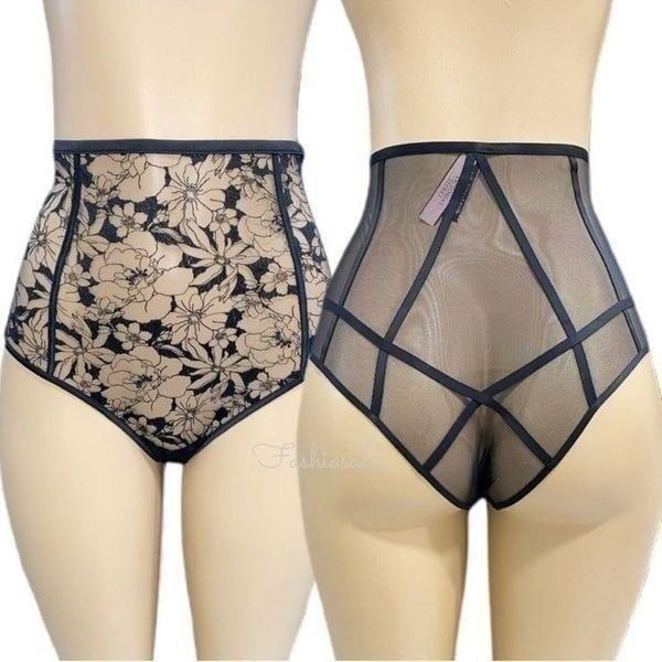 Victorias Secret Very Sexy LUXE Embroidered Mesh High Waist Zip Cheeky panty M