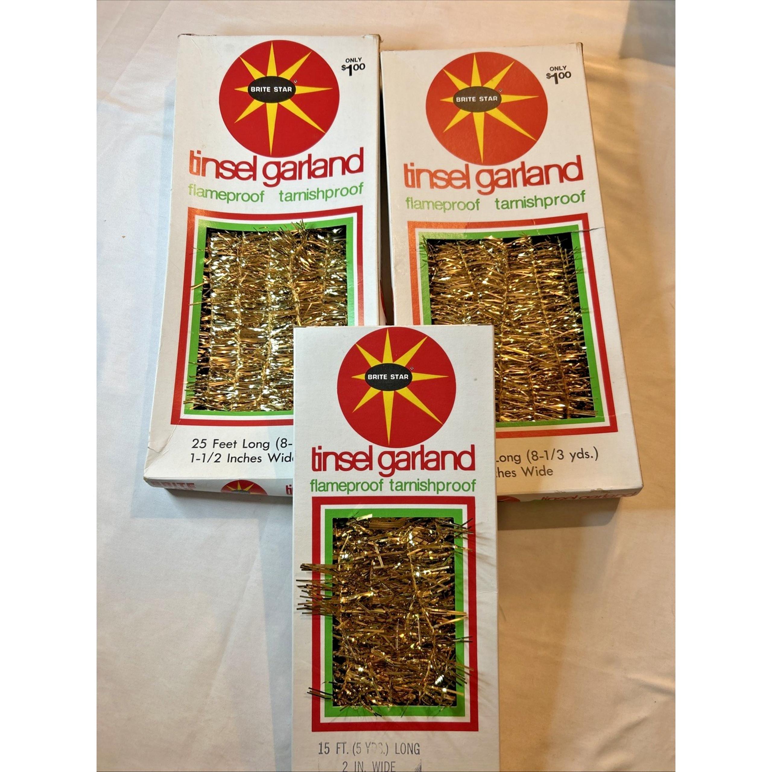 Vintage Brite Star Gold Tinsel Christmas Garland 65 Feet total Made USA - Star brite