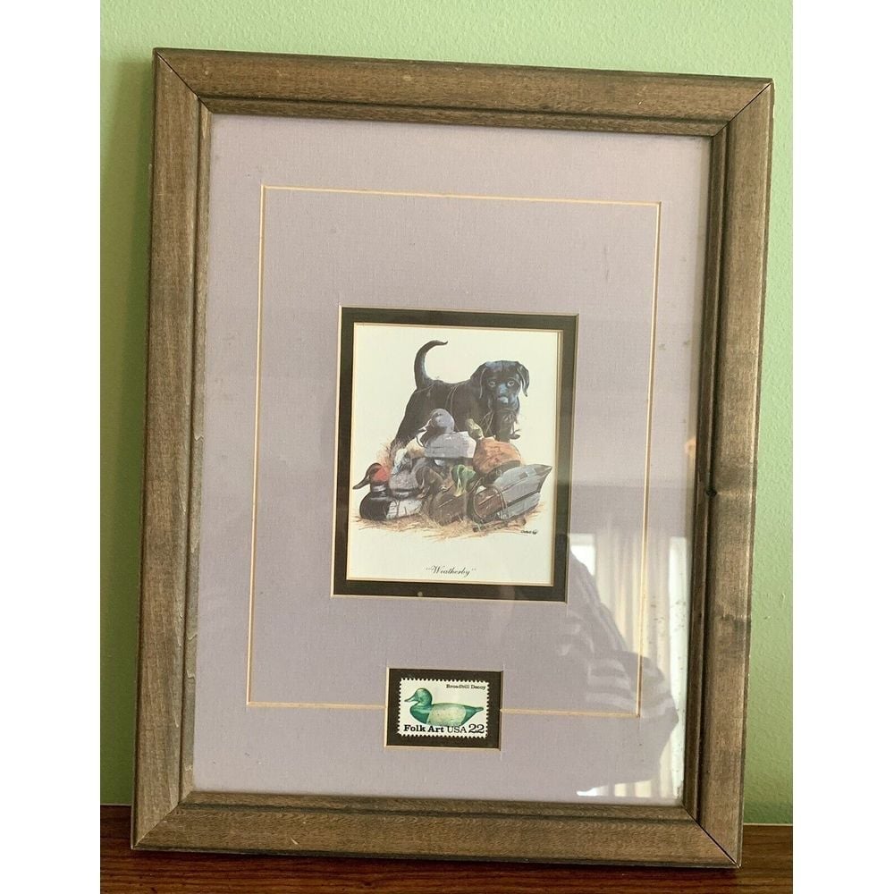 Weatherby by Phillip Crowe hunting black lab dog Framed And Mattes 8x10 W/Stamp
