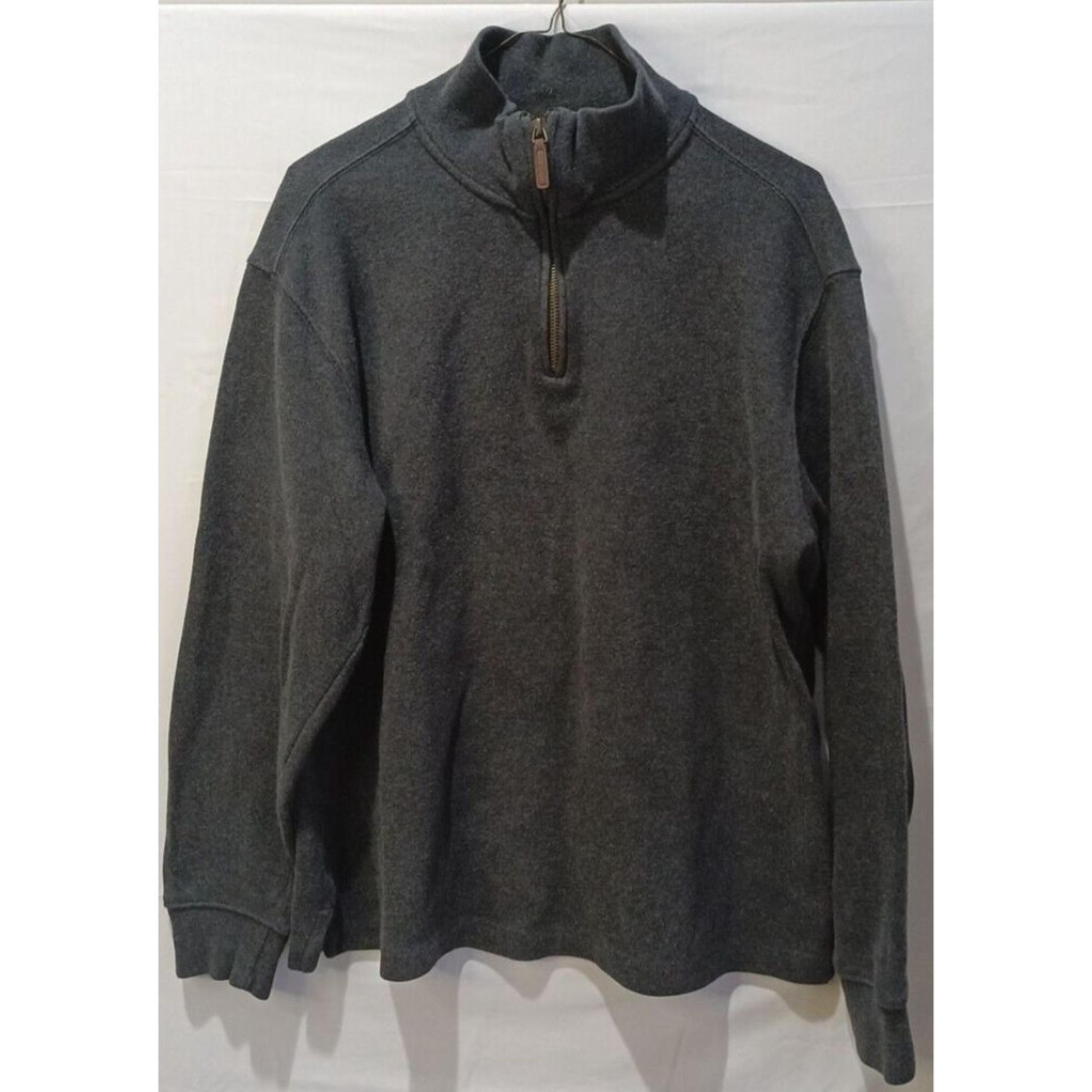 St Johns Bay Men's 1/4 Zip Pull Over Grey Sweater Medium Mock Neck