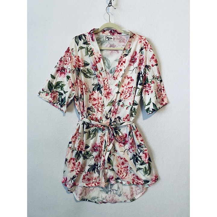Show Me Your Mumu Brie Robe Womens One Size Pink Floral Short Sleeve Loungewear