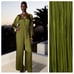 NWT. Zara Olive Green Wrinkled Effect Satin Effect Jumpsuit. Size M.