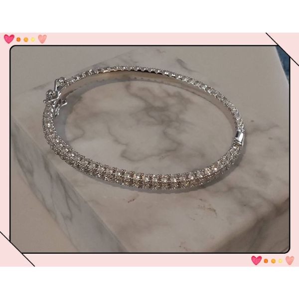 Stunning 18KWGP Genuine Pave Diamond Simulant Bangle Bracelet