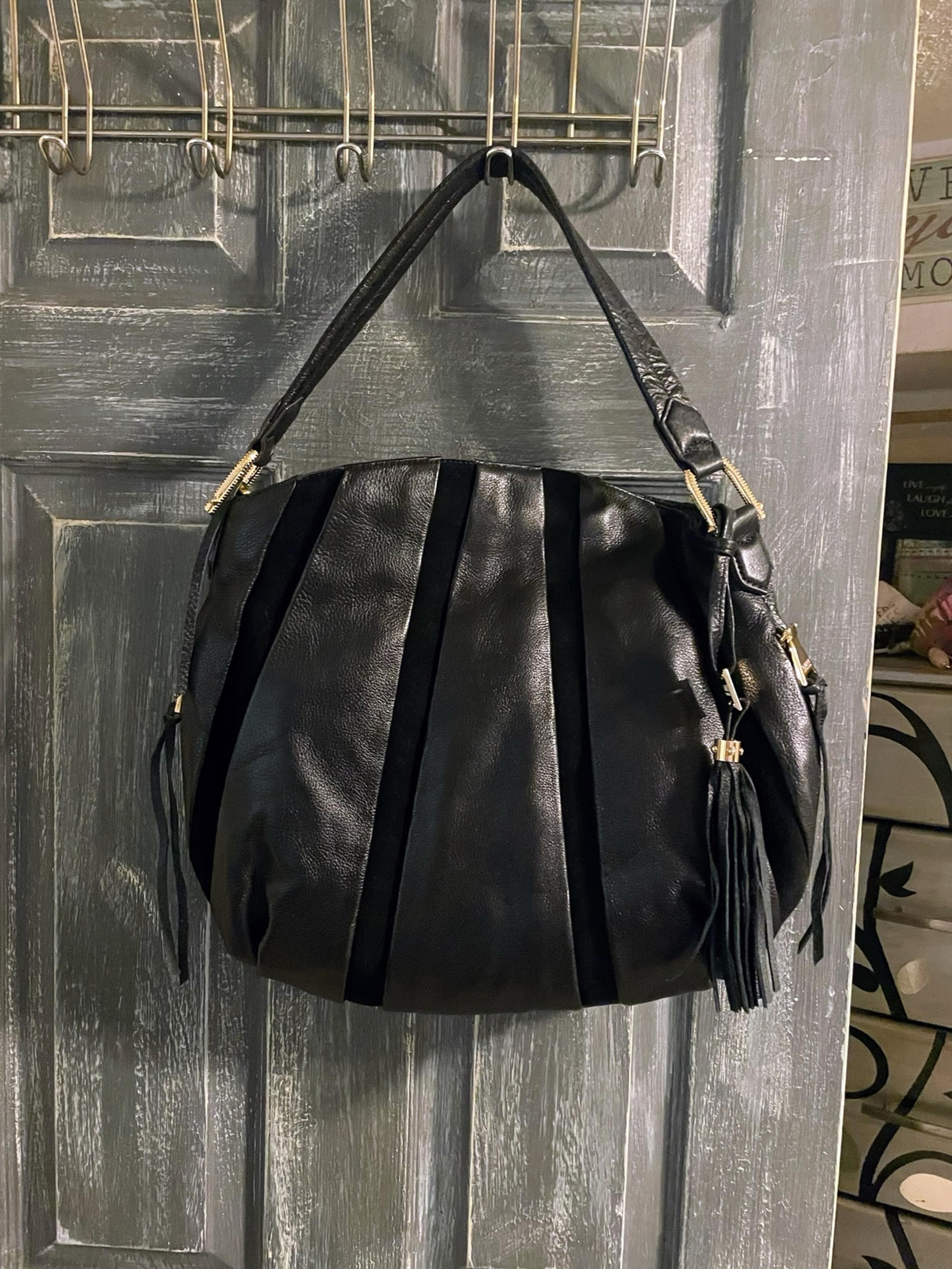 New Aimee Kestenburg Tuscany Black Pebbled Leather & Suede Hobo Large