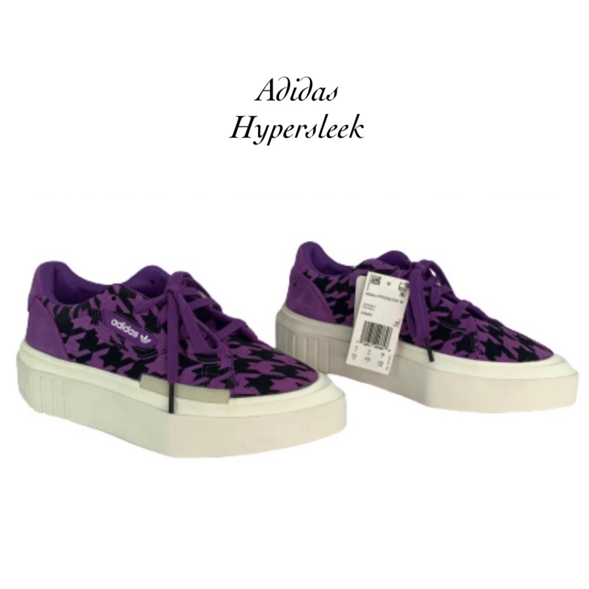 Adidas Hypersleek Purple Black Houndstooth Platform Sneakers NWT Size 6 1/2