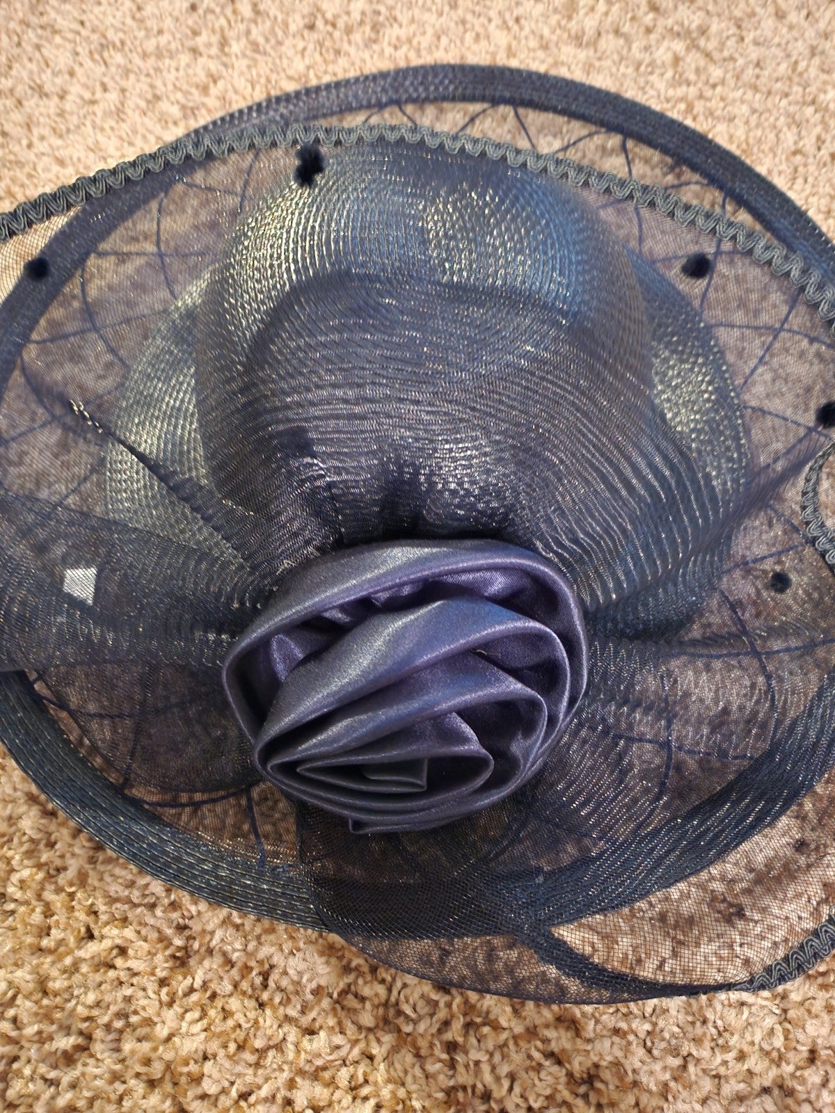 Vintage Lord and Taylor Navy Blue Olefin wide brim derby church hat