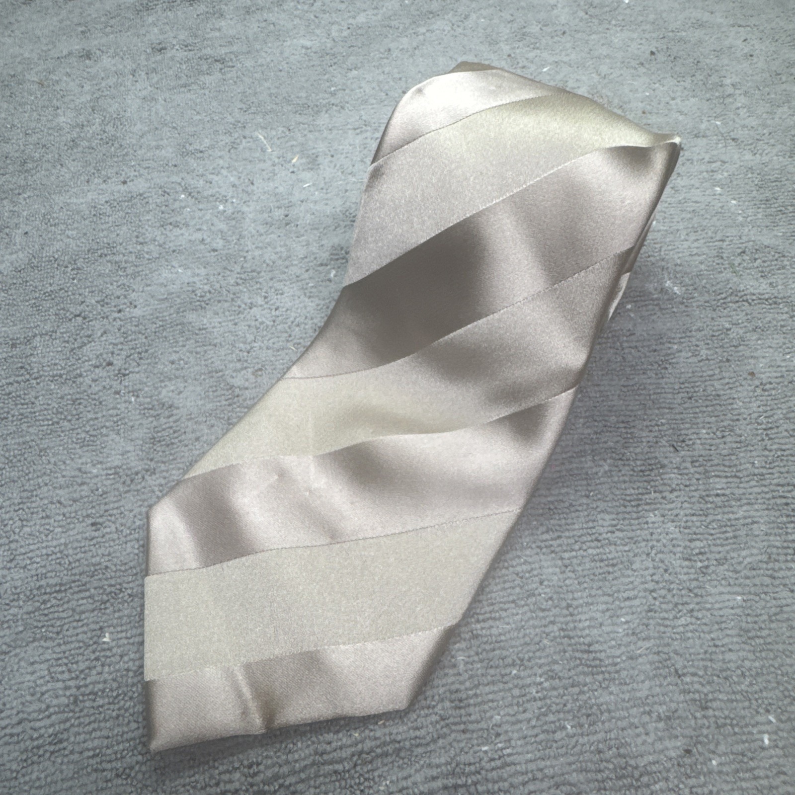 Donald Trump Neck Tie Beige Stripe Regimental Silk Classic Gold Bar Wedding