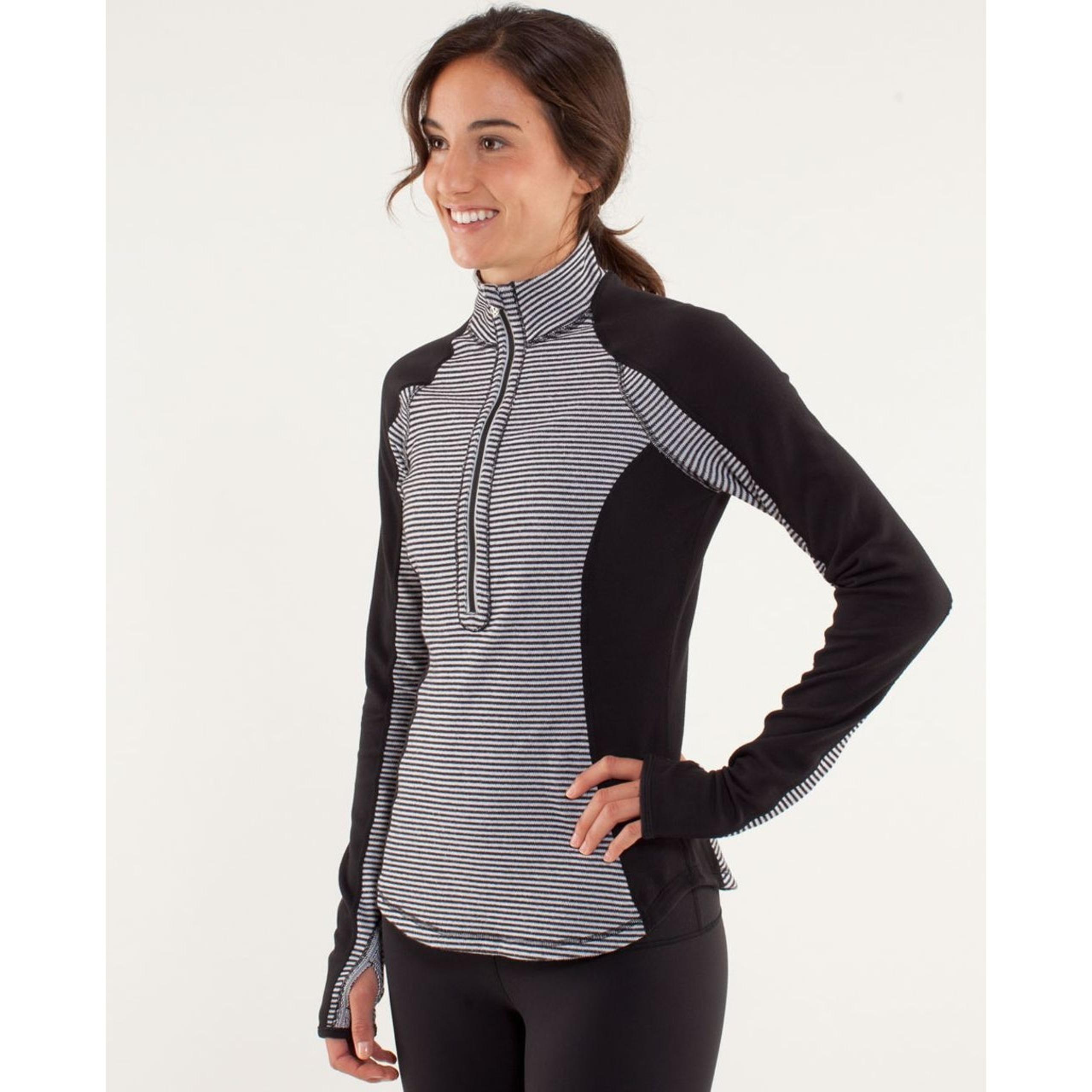 Lululemon Run: U-Turn Pullover Mini Check Pique Black White, Size 6