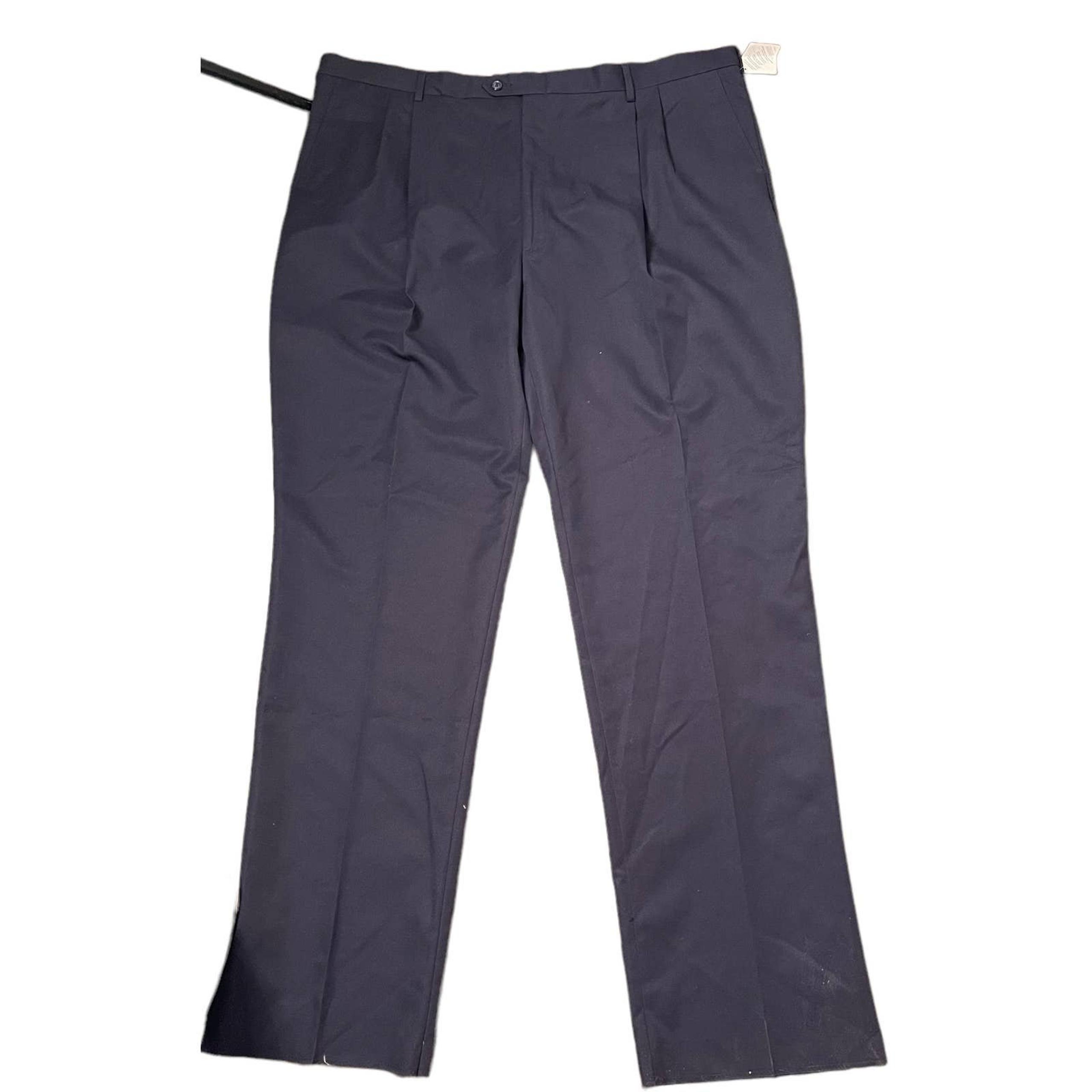 Berle Mens Chino Pants Size 48R Unfinished Navy Blue Pleated Microfiber Khakis