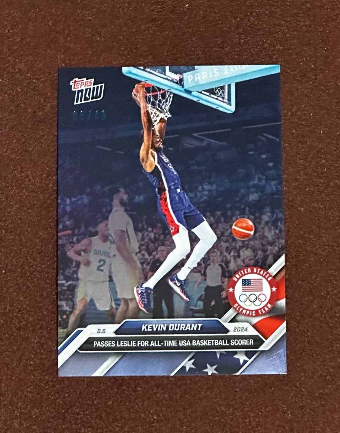 Kevin Durant all time USA Olympic Scorer Limited 06/49 Blue refractor Topps Now