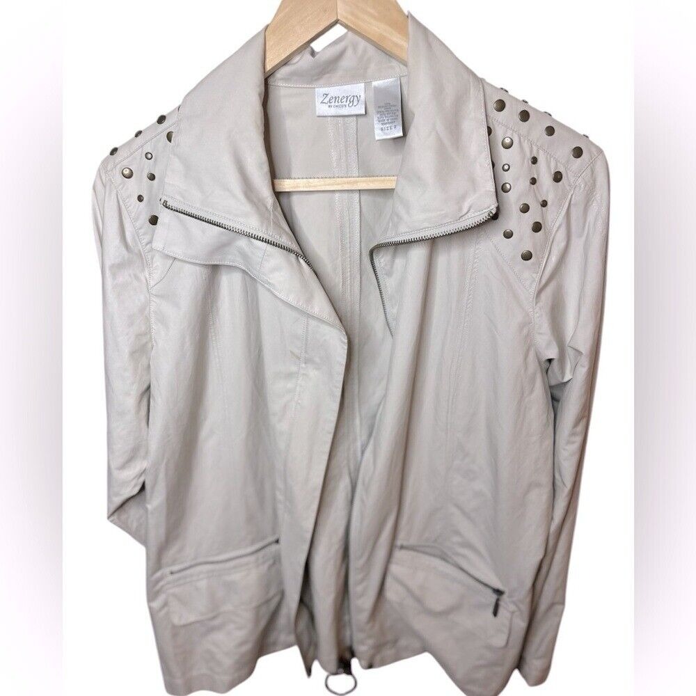 Zenergy by Chico's Tan Lightweight Studded Jacket - Size 2 (12 women's)
