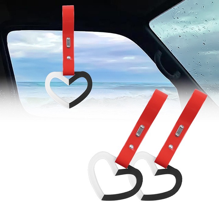 NEW 2PCS DOUBLE COLOR HEART JDM TSURIKAWA RING Red Handle Strap Drift Charm
