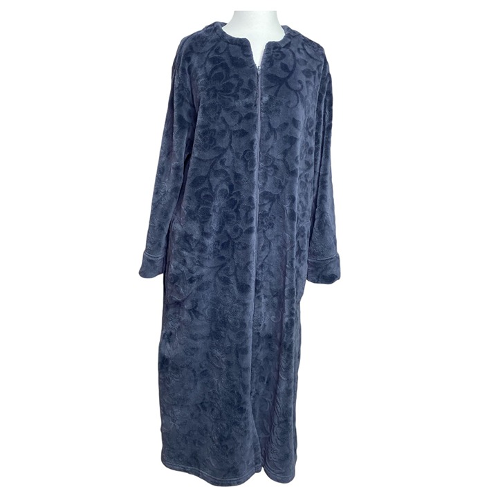 Miss Elaine Embossed Plush Robe Size Large Gray
