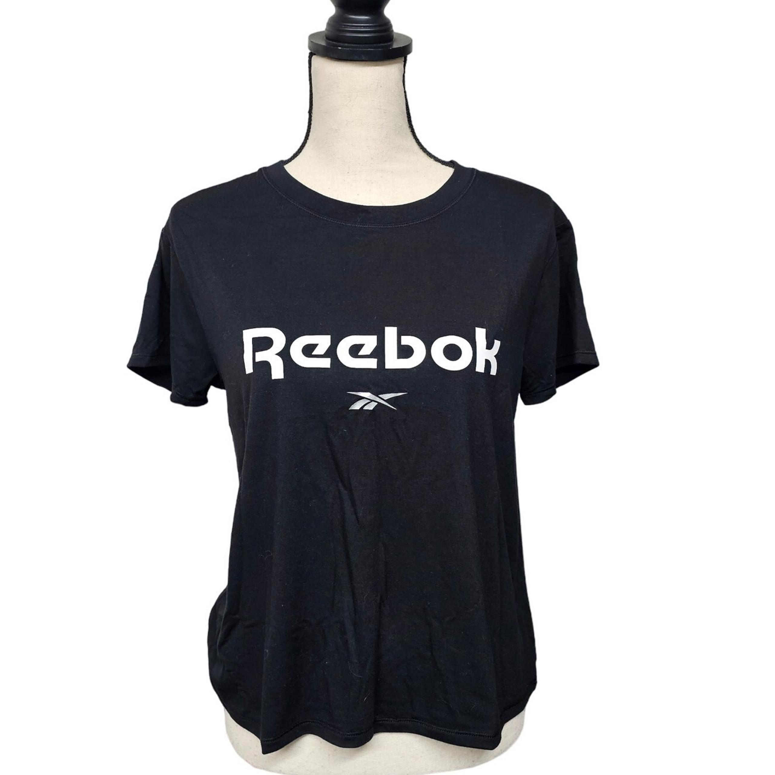 Reebok Logo size small T-Shirt Top Black Split Back Workout Athleisure Gym