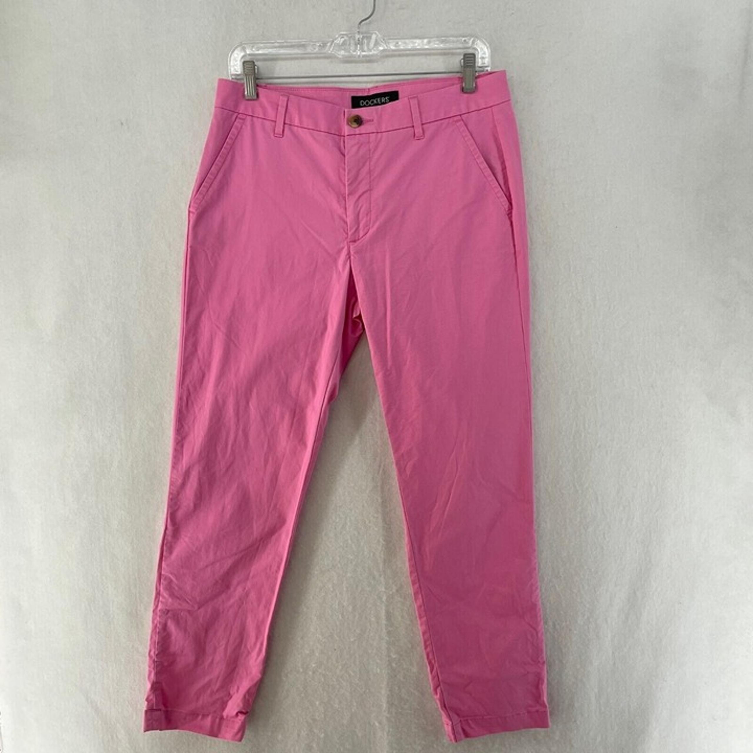 Dockers Ankle Pants Womens Sz 4 Pink Slim Straight Leg High Waist Stretch Casual