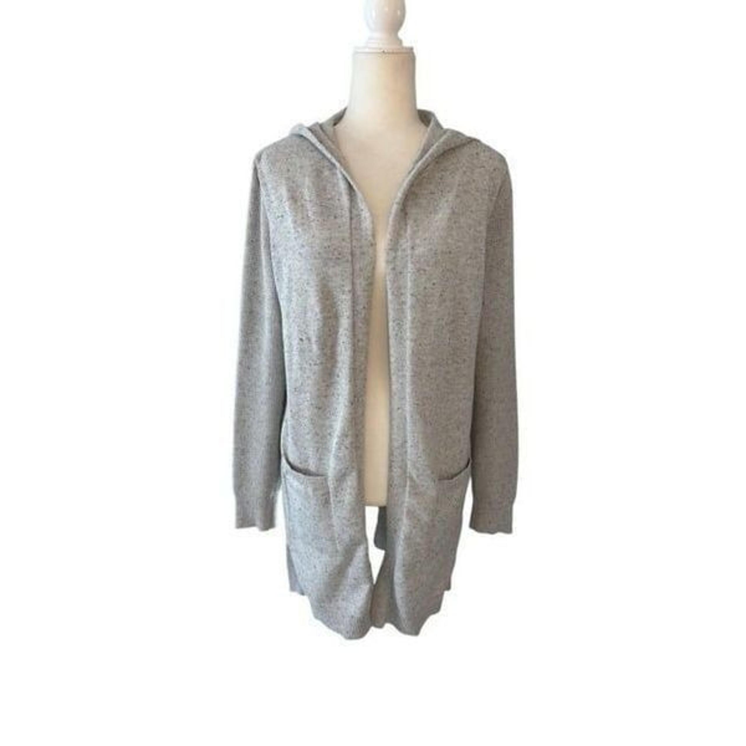 Verve Ami long speckled gray hooded open cardigan - L