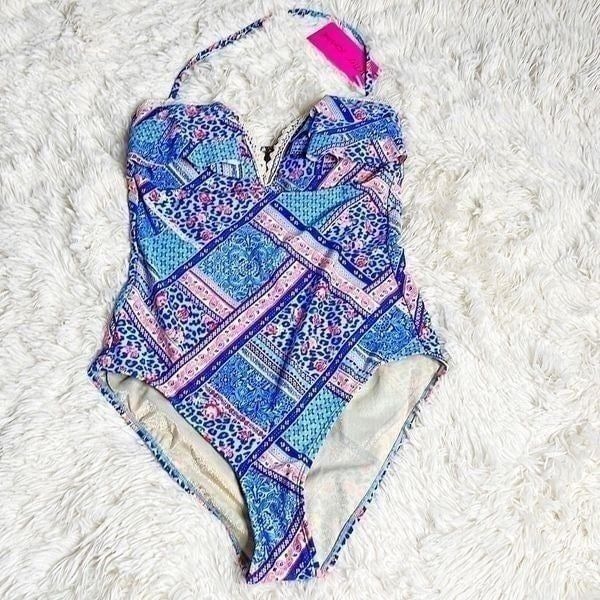 Betsey Johnson Women's Cut Out One Piece Swimsuit Mystic Blue Size Medium NWT