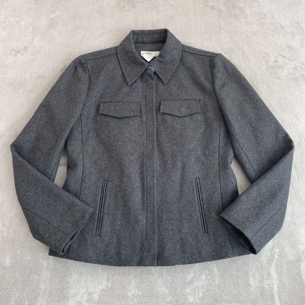 J CREW Jacket Women Petite Small PS Wool Grey Tweed Full Zip Lined Pockets NWOT