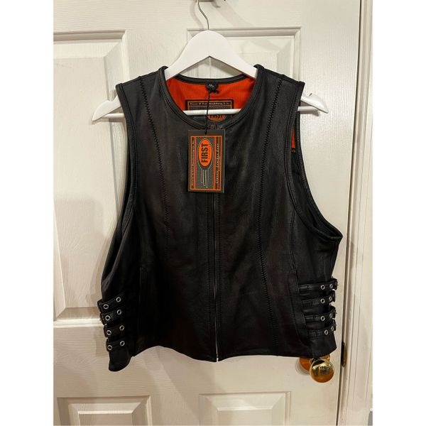 First Classics Ladies Multi Strap Zip Up Leather Motorcycle
