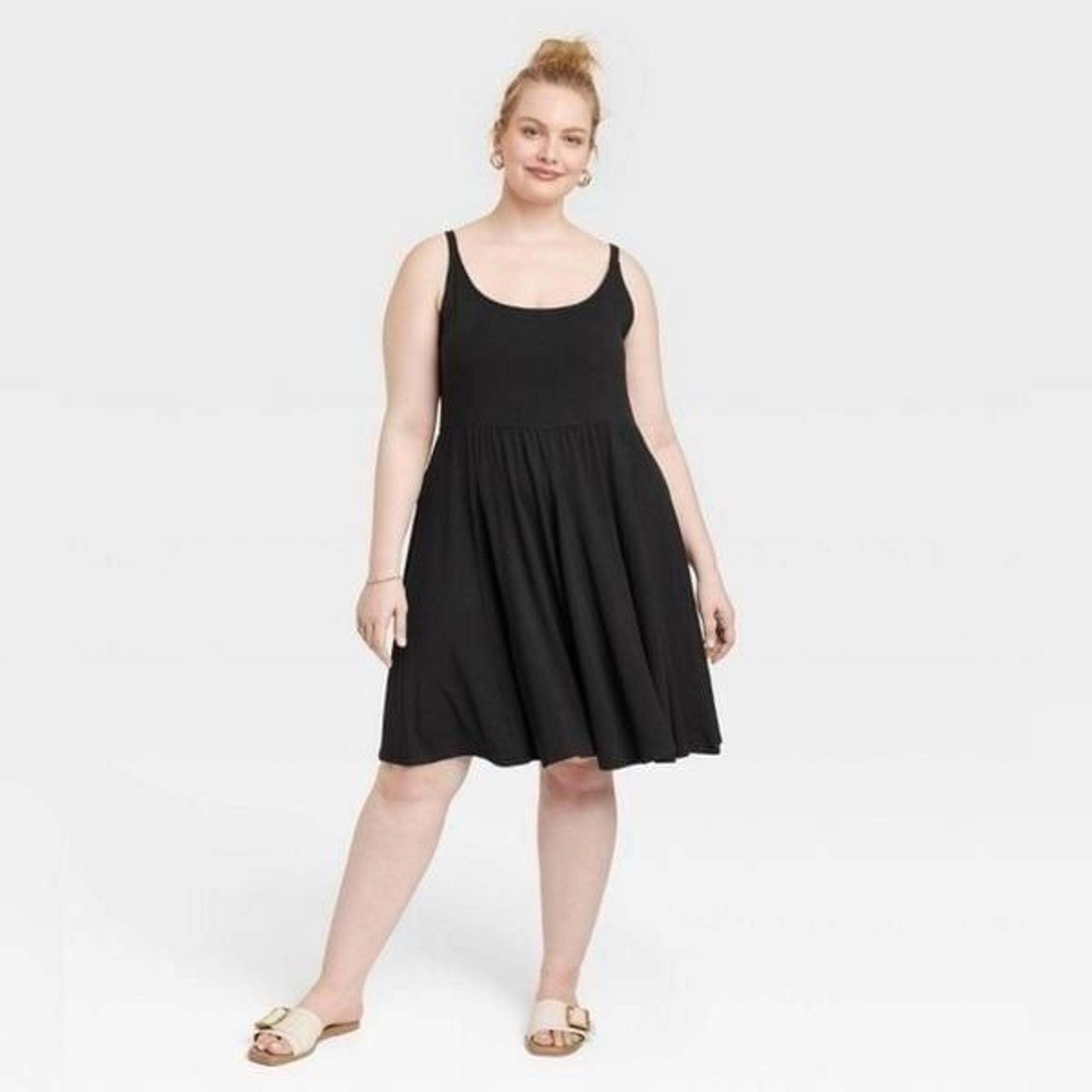 Ava & Viv Flared Midi Skater Dress Black NWT Size 2X