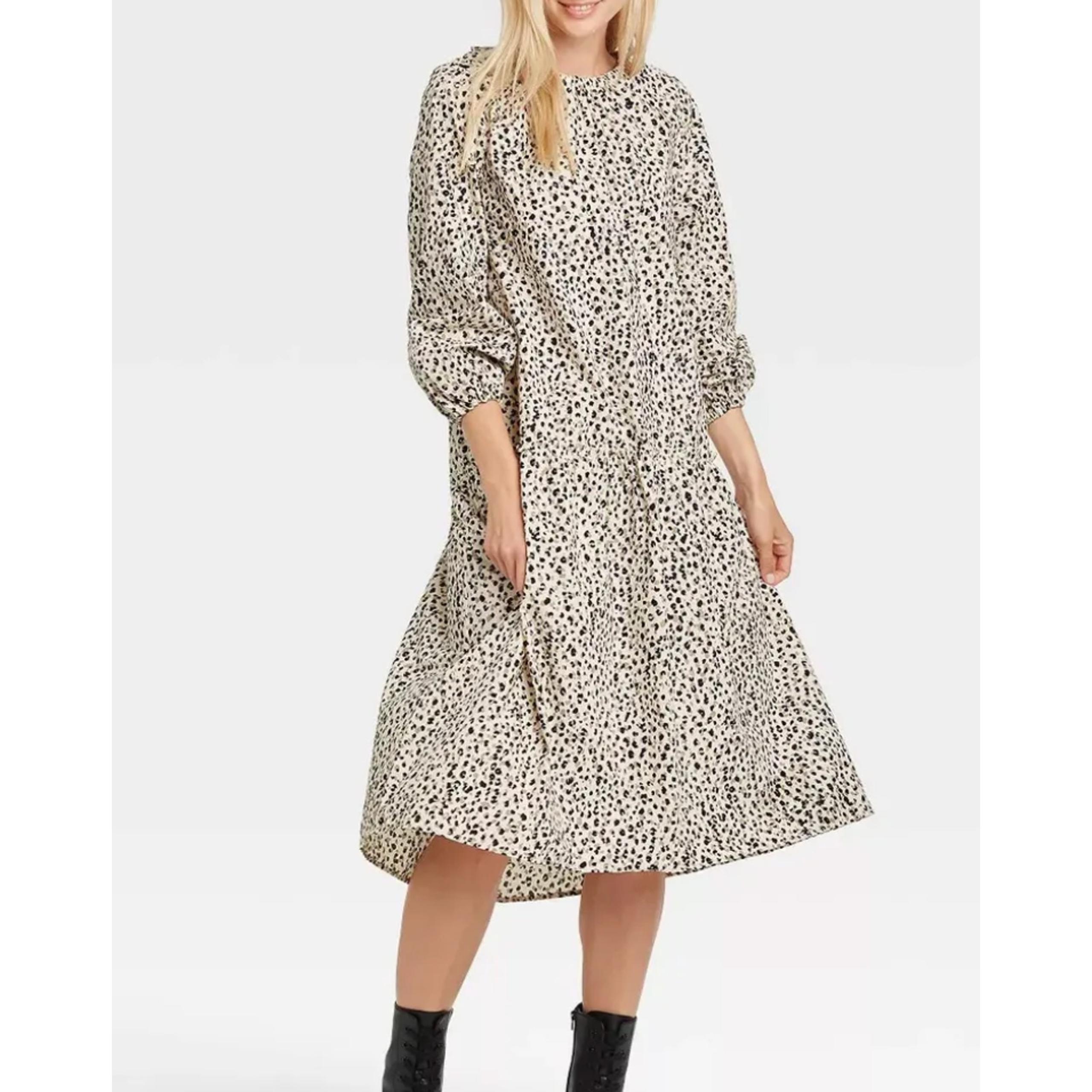 Who What Wear Women's Dress XXL Shadow Leopard Midi Cotton Tiered Balloon Animal