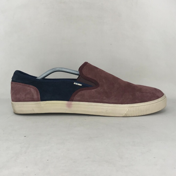 Toms Mens Brown Blue Leather Casual Slip On Shoes Round Toe Lightweight Size 12