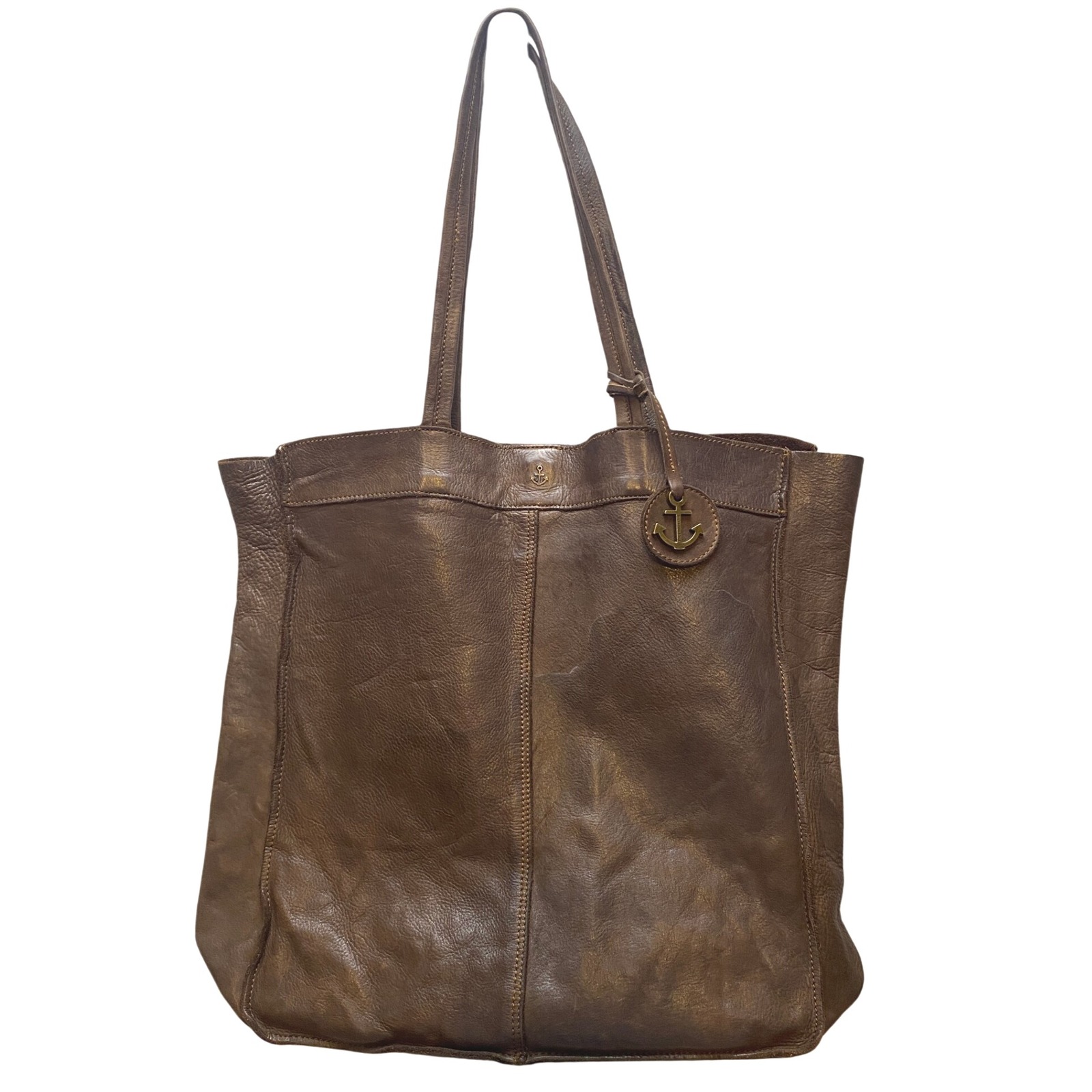 Harbour 2nd Leather Purse Tote Shoulder Bag Anchor Charm Brown Large Soft