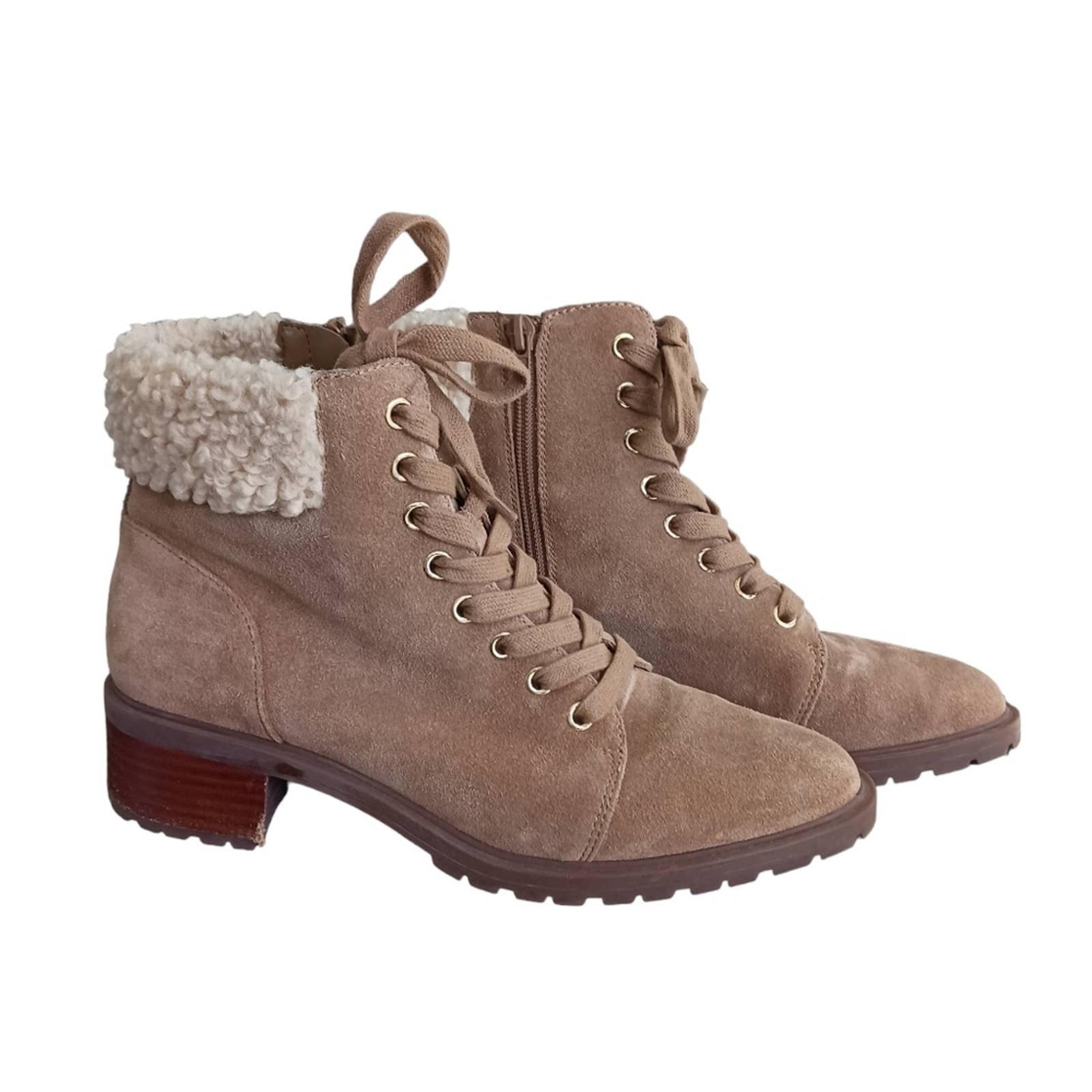 Womens Booties, Faux Fur Lined, 8.5, Leather/Synthetic Upper, Lace Up