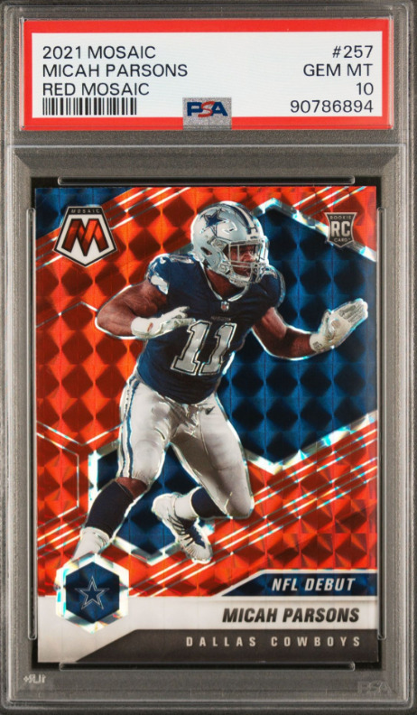 Micah Parsons ~ 2021 Panini Mosaic Red Mosaic Prizm #257 RC ~ PSA 10 Gem Mint