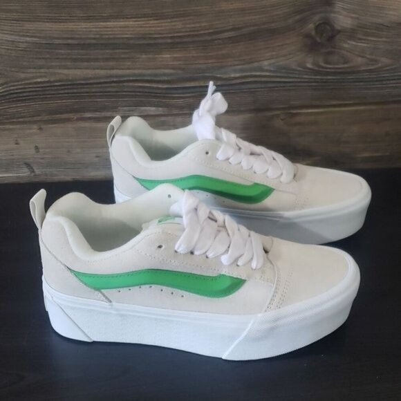New Vans Knu Stacked White Gray Green Platform Sneakers