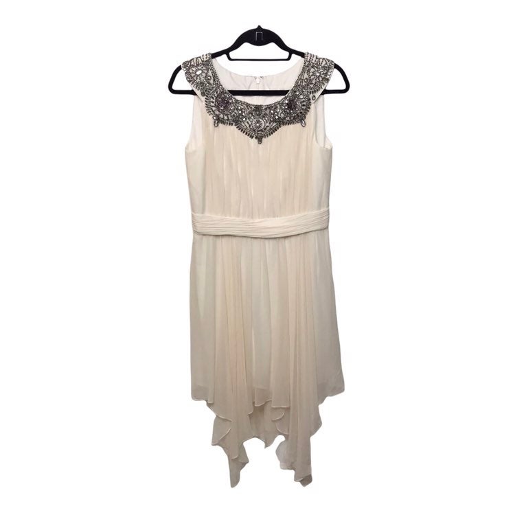 Marchesa Notte Cream Cocktail Dress 10 beaded embellished neck