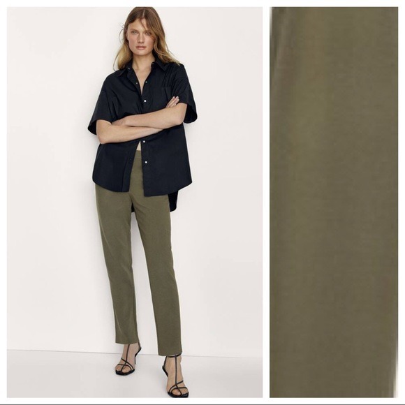 NWT. Massimo Dutti Green/Gray Viscose/Wool Mid-waist Skinny Fit Trousers Size 12