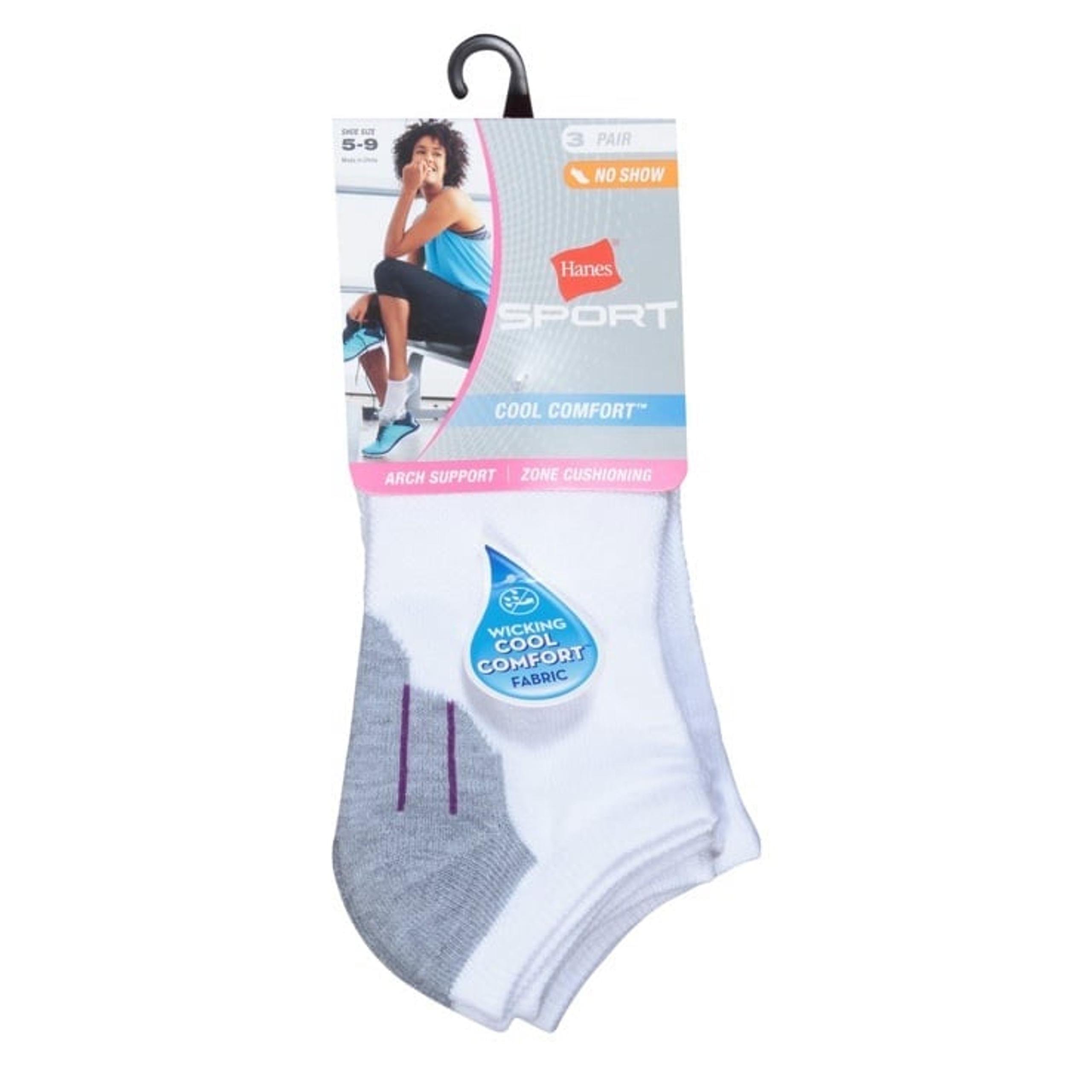Hanes Sport Womens Sz 5-9 Cool Comfort No Show White Socks Arch Support 3 Pair