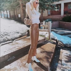 Joie Brown Caramel Faux Leather Straight Leg Pants Trousers Blogger Favorite
