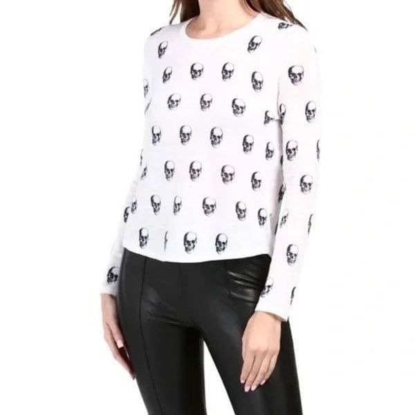 Skull Cashmere Cotton Skull Print Sweater in White Black Small NWT