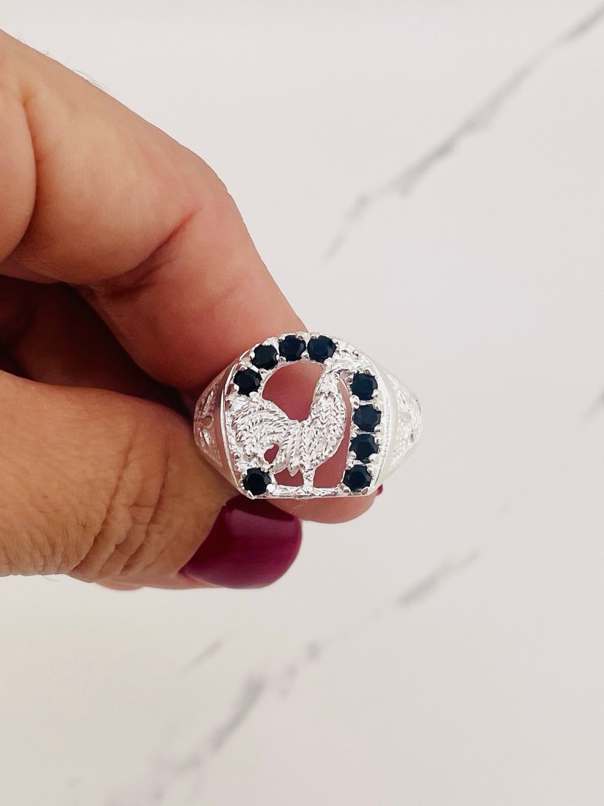 925 Sterling Silver Ring Rooster in a horseshoe Size 13 Men’s