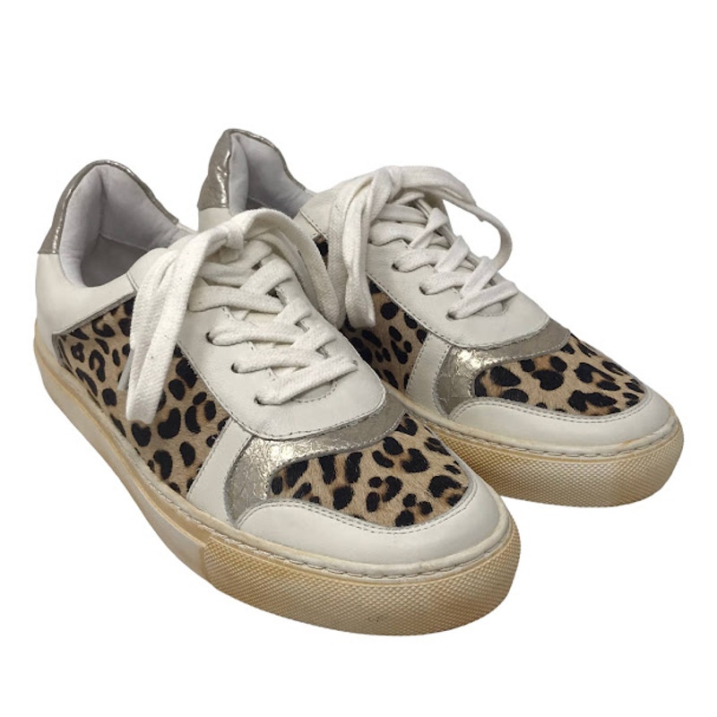 Chocolat Blu Neza Women's Casual Sneaker Shoes 6/36 Lace Up Leather Leopard
