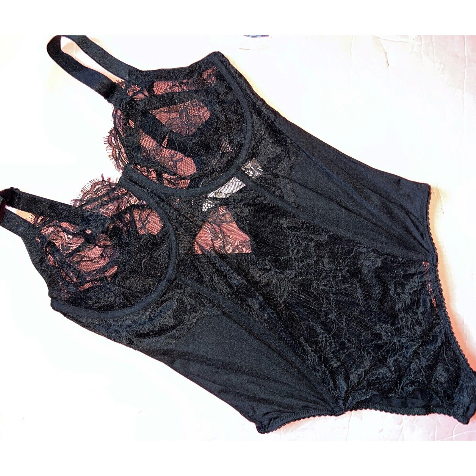 Victoria's Secret 36DDD/38DD TEDDY bodysuit BLACK LACE FULL CUP fabulous curvy M