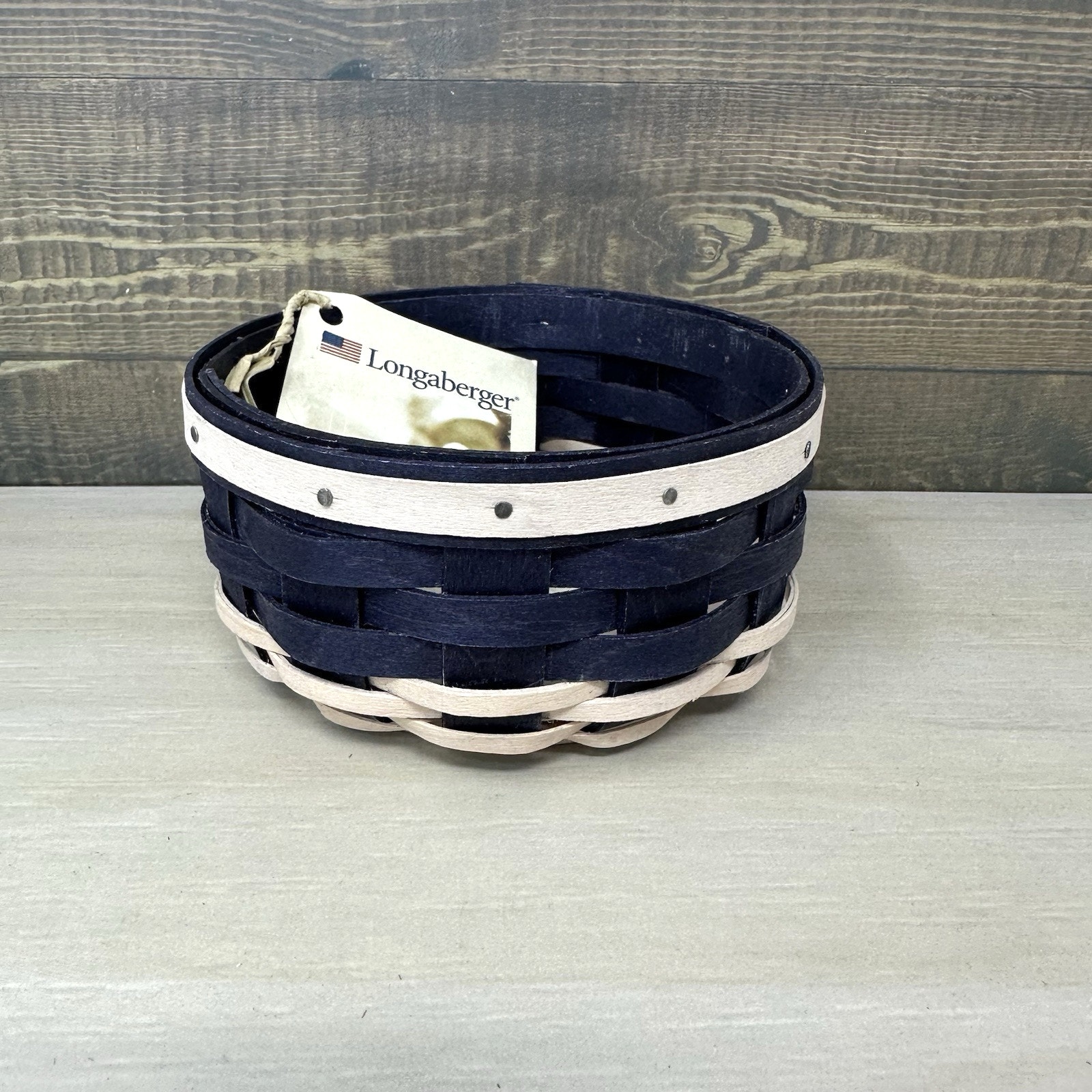 Rare 2017 Longaberger Navy Blue and Whitewash 5 Inch Round Basket