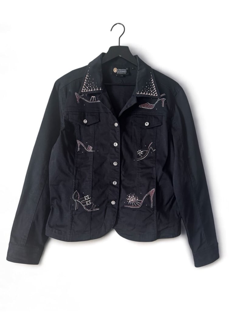Christine Alexander Embellished Black Denim Jacket Women's Size L