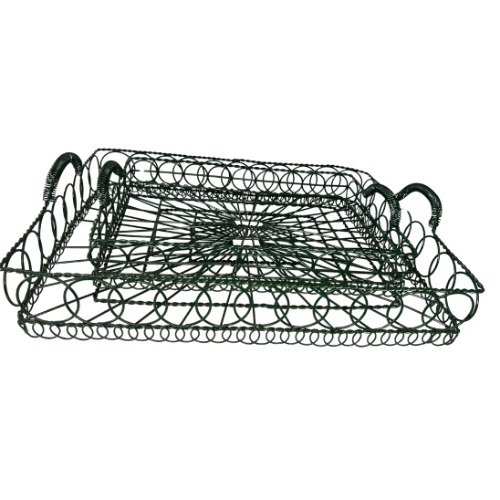 Vintage Pair of Dark Green Metal Stacking Baskets, Excellent Condition