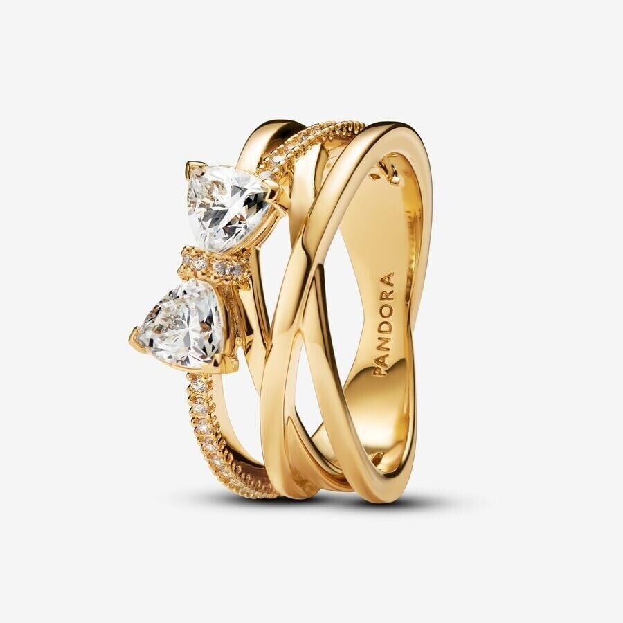 BRAND NEW Pandora Sparkling Bow & Crossover Band Ring Size 5 163511C01 Gift Box