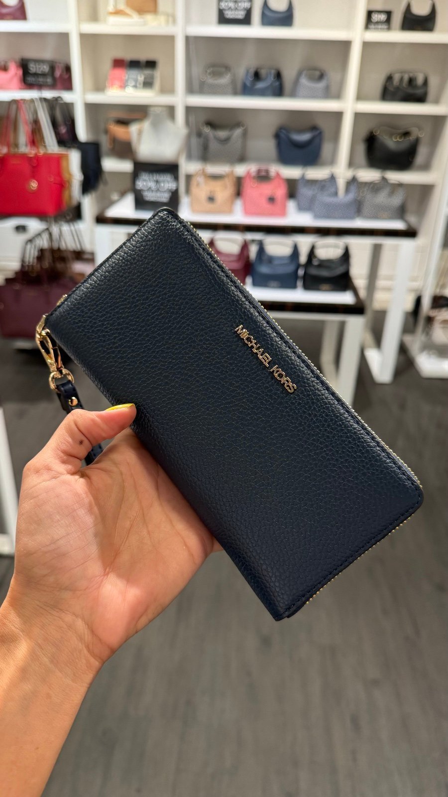 Michael Kors jet set travel continental wristlet wallet navy