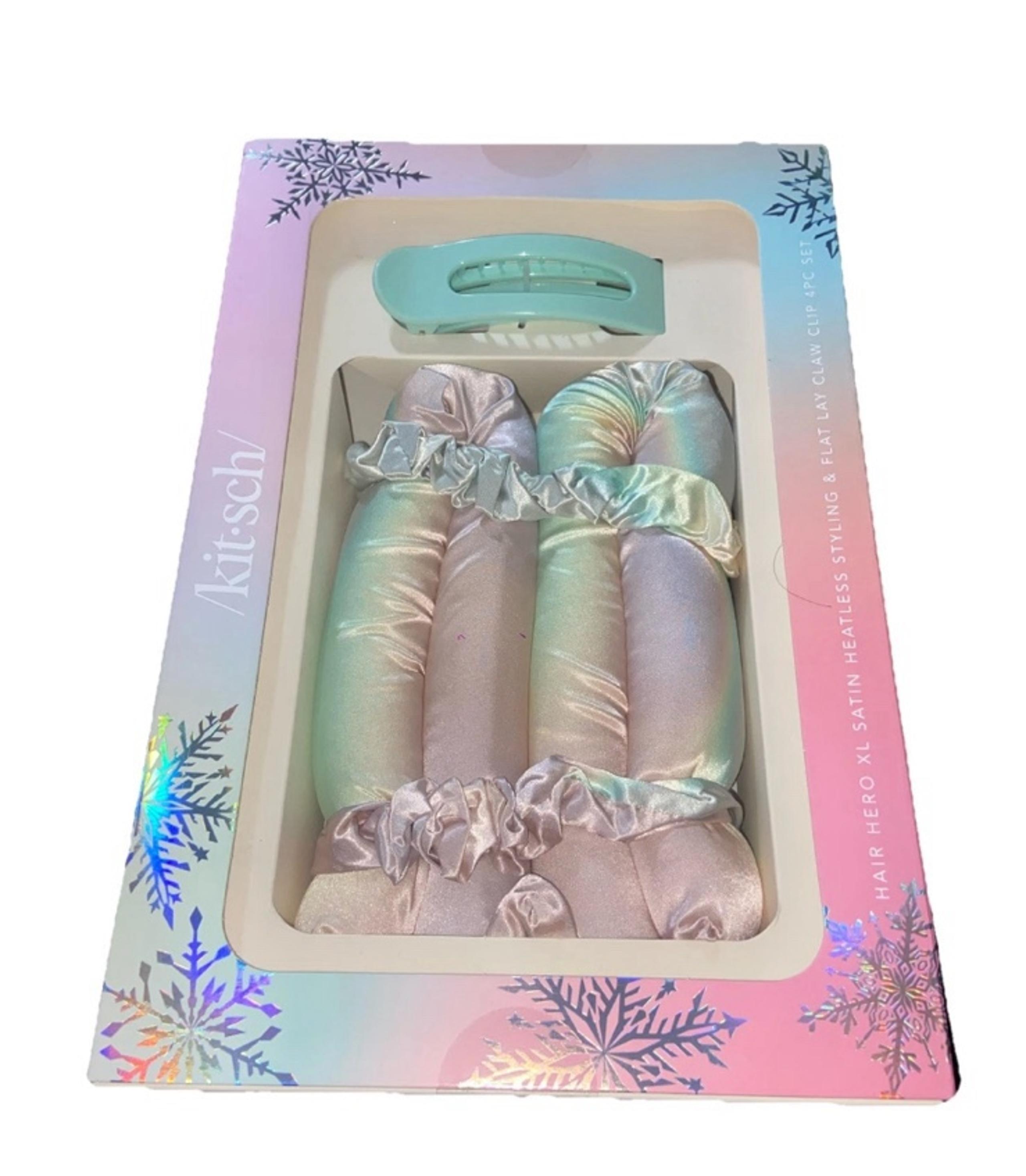 NEW Kitsch Hair Hero XL Aura Satin Heatless Styling & Flat Claw Clip 4 PIECE Set